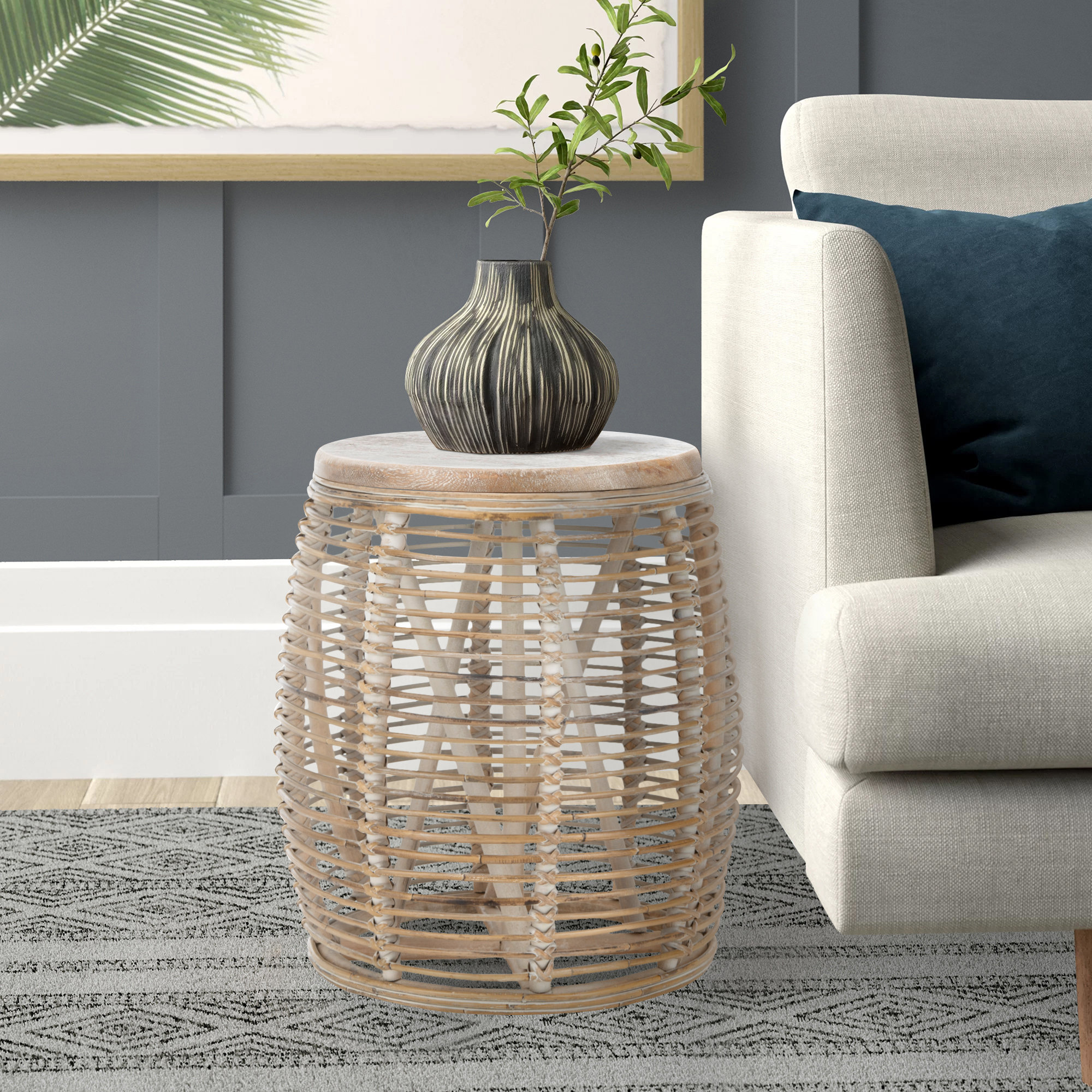 Shoshanna Solid Wood End Table, Natural/Gray White Wash