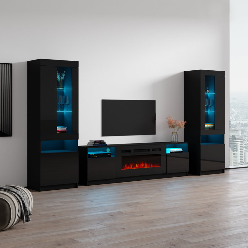 Delaine Entertainment Center for TVs up to 88" with Fireplace Included, Black