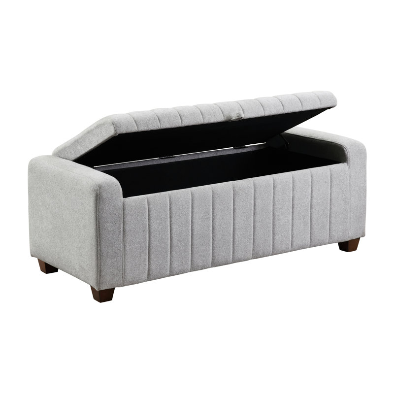 Versatile Plywood Frame Storage Bench With Soft Gray Boucle Upholstery Support And Internal Facility, Gray