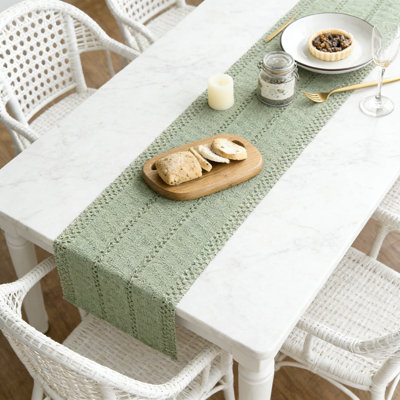 Farmhouse Woven Table Runner, Rustic Hollow Weave Decorative Table Scarf For Dining Table, Kitchen, Holiday And Party Home Decor
