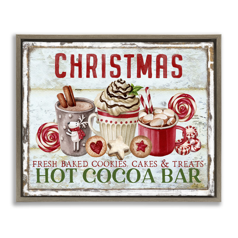 Art mural sur toile Festive Hot Chocolate par Creatif Belle, Cadre flottant orme Montalcino, H 31 po x l 25 po