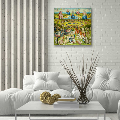 «Le jardin des délices - panneau central» par Hieronyme Bosch, art mural en verre acrylique, 36 po x 36 po