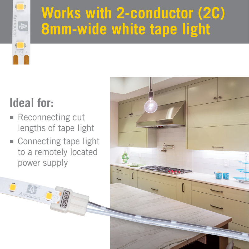 SureLock White LED Tape Light Extension Connector, 48 in, 3 Pack