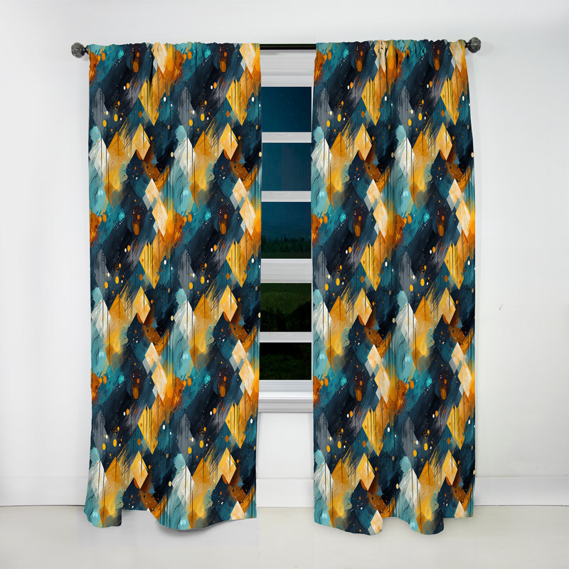 Constellation géométrique beige et bleu - Rideau moderne - Velours obscurcissant - 1 panneau, L 52 po x L 108 po