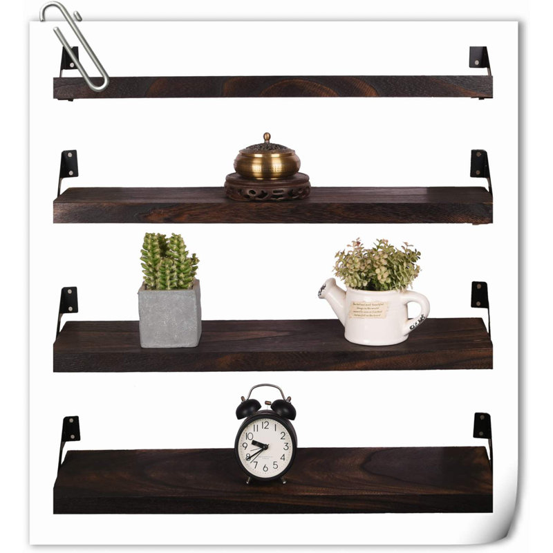 Ardie 4 Piece Wood Floating Shelf, Dark Brown, 6" H x 24" W x 1" D