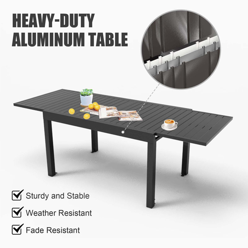 Table de salle à manger extensible en aluminium pour patio de 35 à 71 po, Gris foncé