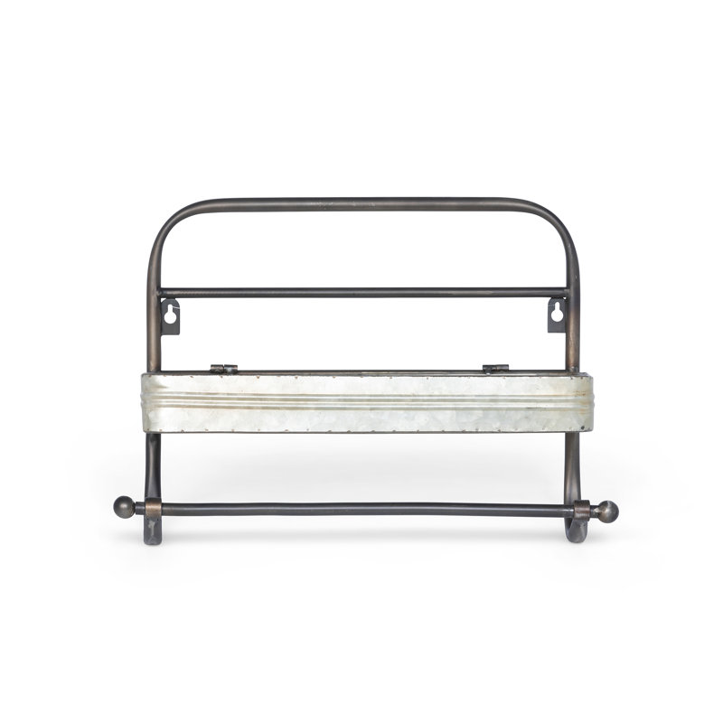 Gray Iron Wall Mounted Shelf with Towel Rack