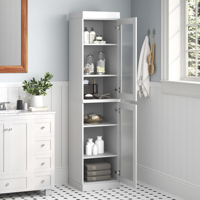 Palace Imports 100% Solid Wood Bathroom Storage Cabinet, Frosted Glass Doors, Adjustable Shelves, 16.5" Wide, 71.5" Tall