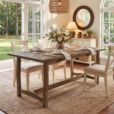 63-Inch Solid Wood Dining Table for 4-6, Farmhouse Wooden Kitchen Dinner Table for Living Room