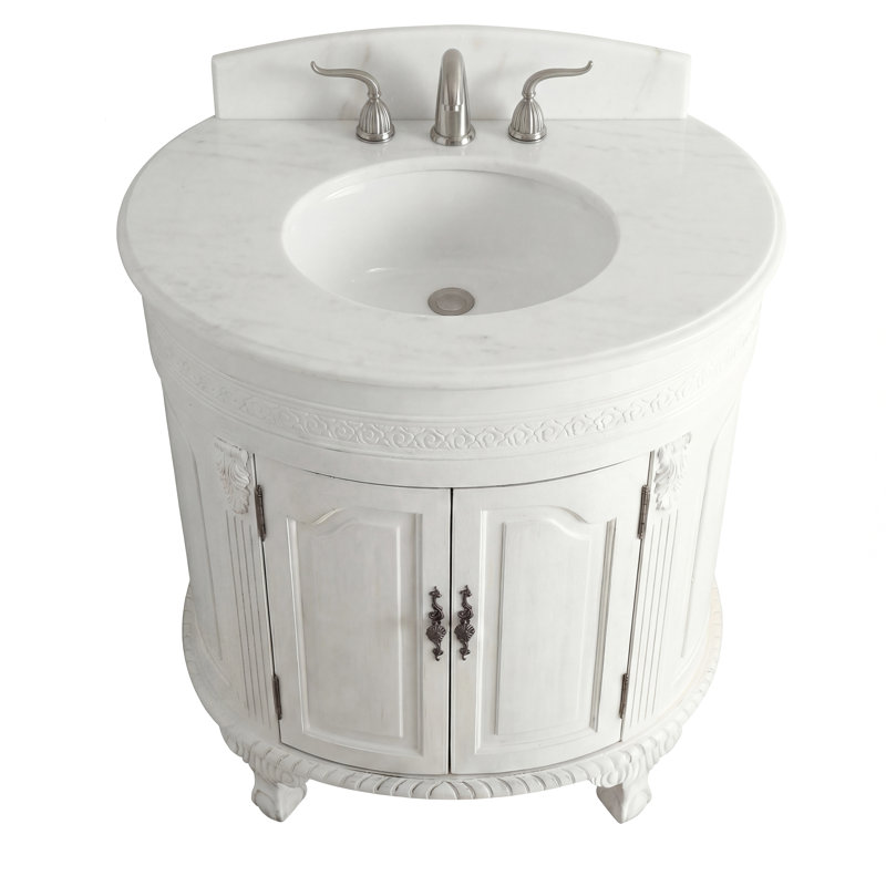32 Inch Versailles Collection Antique White Bathroom Vanity , Antique White