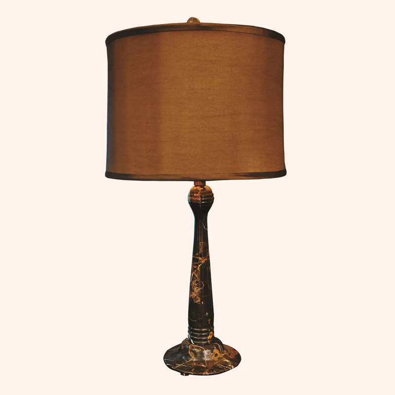 31" Tall Black Marble Table Lamp with Linen Shade