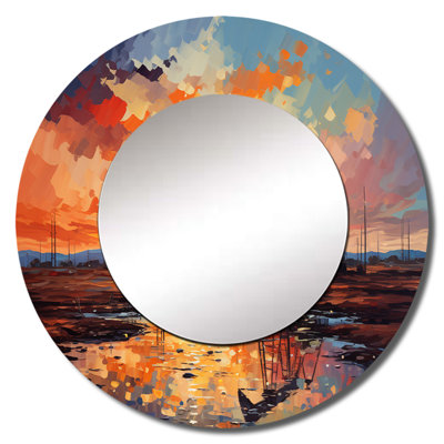 Orange Oil Rigs Pumpjack In Texas II - Orange Large Mirror, Traditional Round Decorative Wall Mirror, Printed Metal Art