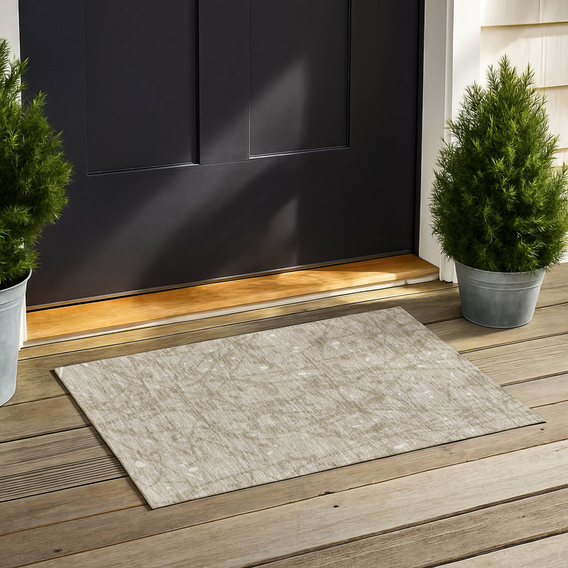 Machine Washable Indoor/Outdoor Chantille ACN2597 Abstract Rug, 1'8" x 2'6", Beige