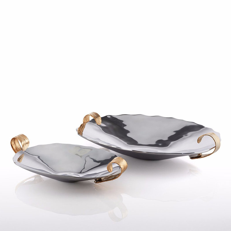 Bol décoratif ovale en métal chic et luxueux de couleur argent/or, H 5 po x l 15,5 po x P 22,25 po