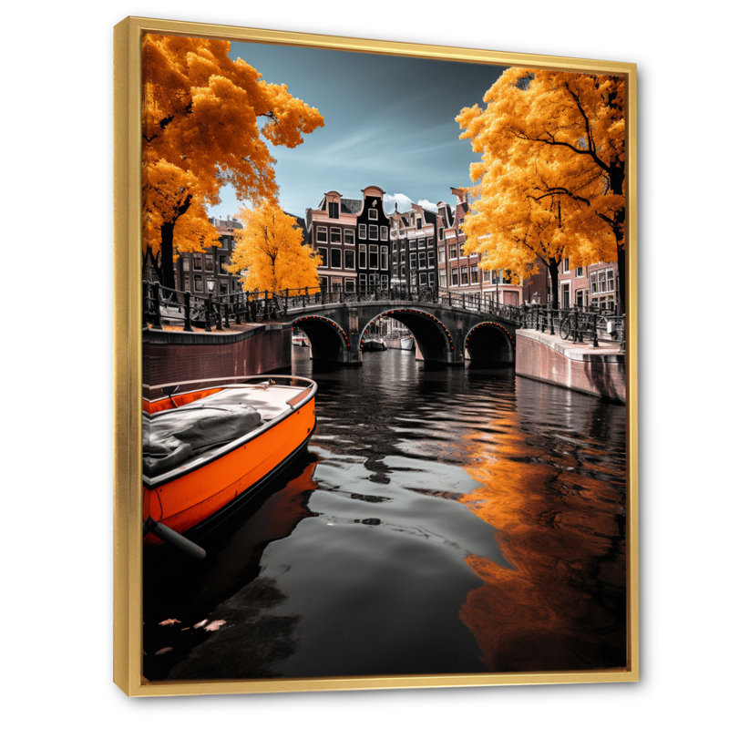 «Isoa Amsterdam Beautiful Cityscape II», reproduction sur toile, H 20 po x l 12 po x P 1 po, Cadre flottant doré