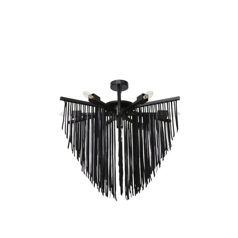 Small Leather Fringe Chandelier, Black