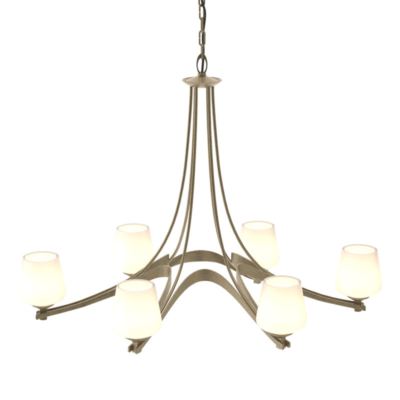 Oval Ribbon 6 - Light Shaded Classic/Traditional Chandelier, Opal Glass, Soft Gold
