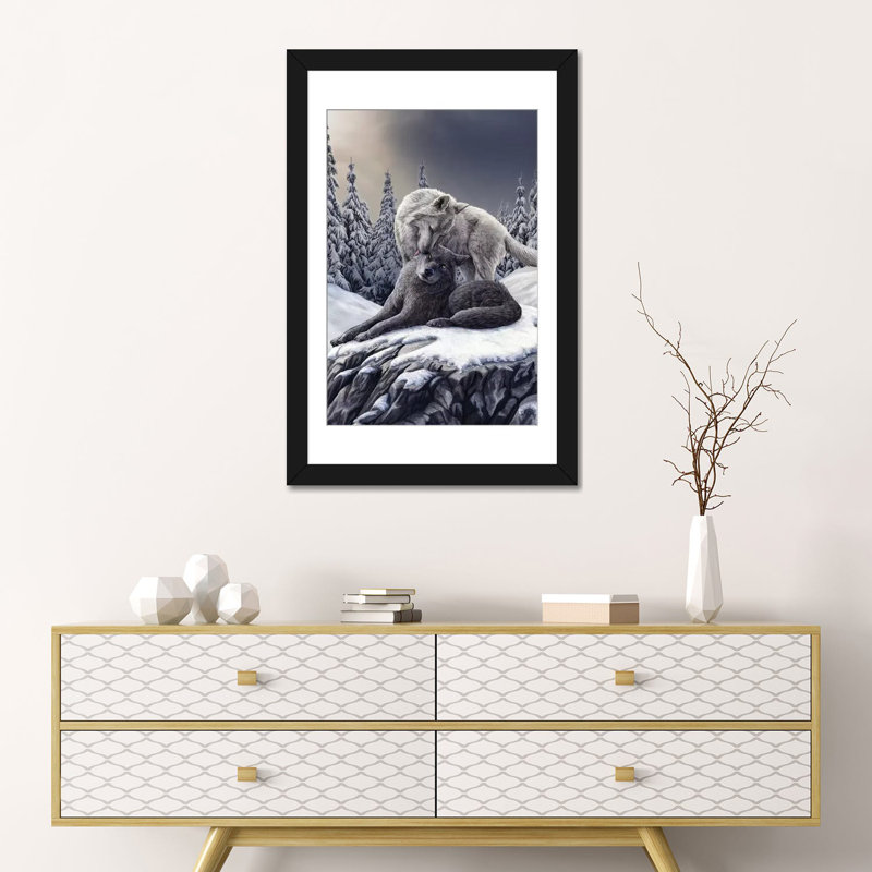 «Snow Kisses», impression sur toile, H 24 po x l 16 po x P 1 po, Papier d'art encadré noir, Blanc