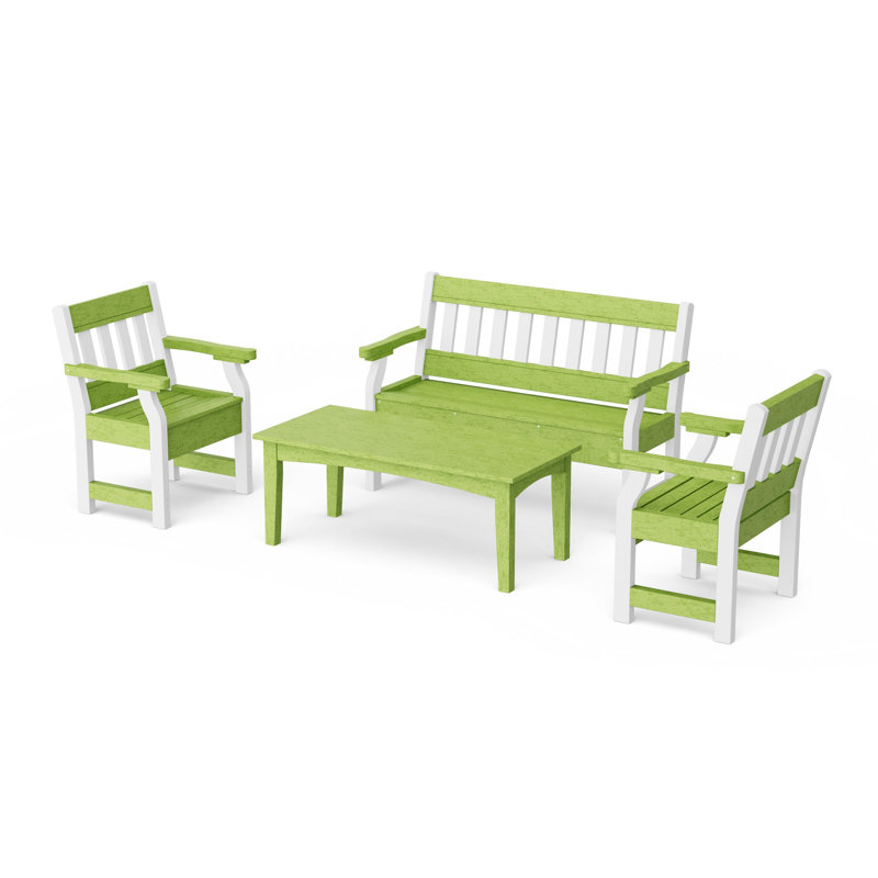 Ensemble de table et banc de jardin 4 pièces Heritage, Vert clair / blanc