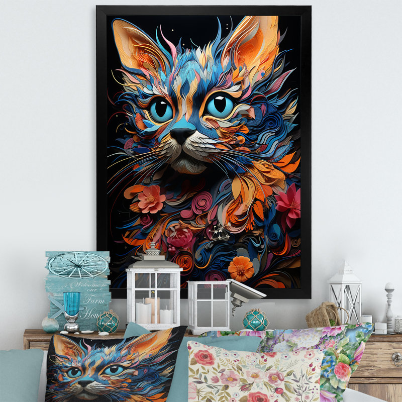 " Pixiebob Pondering Cat Collage II ", Black Single Picture Framed, 32" H x 16" W x 1" D