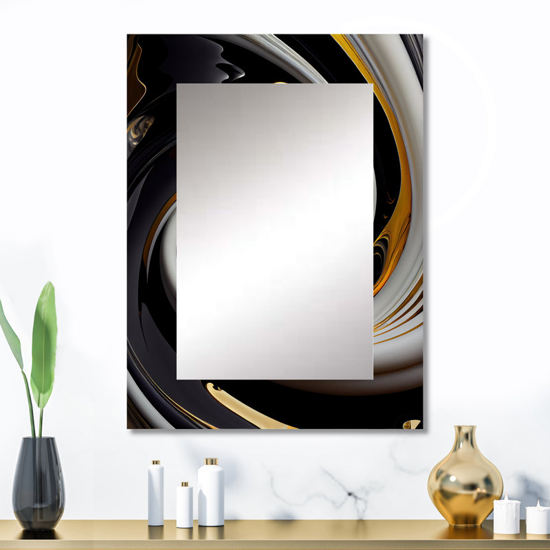 Or et noir vitrail Spiral III - miroir spirales abstraites uniques, 32 po x 24 po