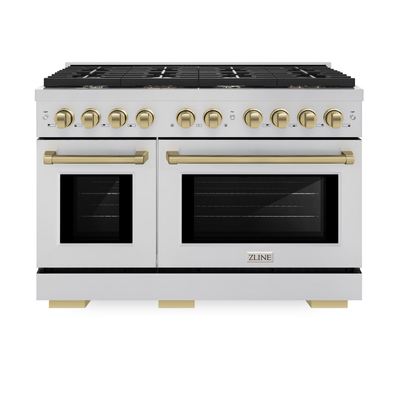 48" Stainless Steel Dual-Fuel Gas Range with Champagne Bronze Accents