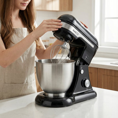 Electric Vertical Mixer, 4.8 Quart Capacity, 12 Speed Settings, Tilting Head, Suitable For Home Kitchens, Equipped With Egg Beater, Mixing Paddle, Mixing Bowl, Black