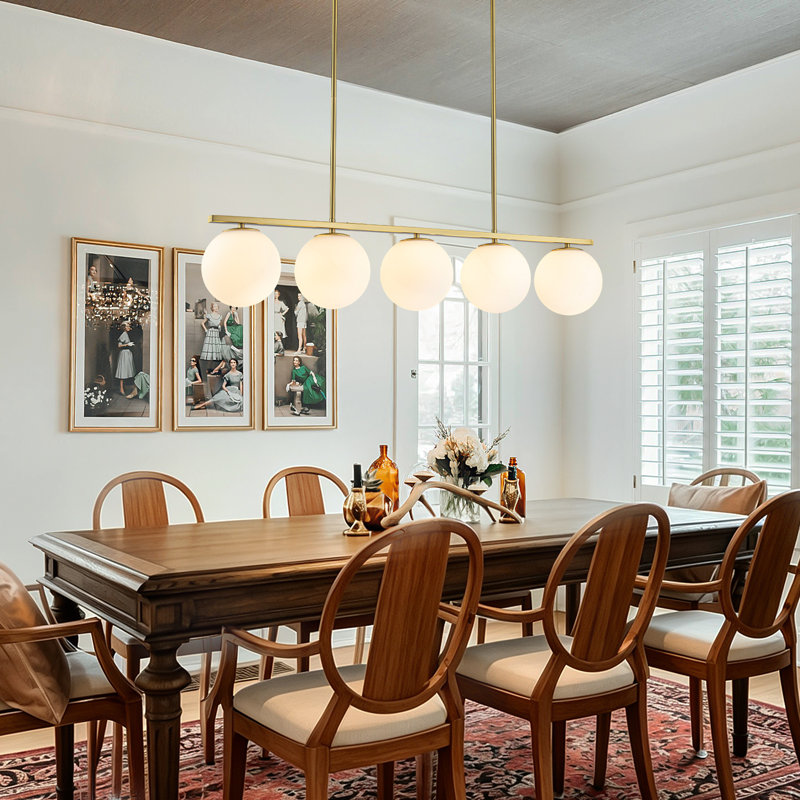 5-Light Mid-Century Opal Glass Bubble Linear Pendant