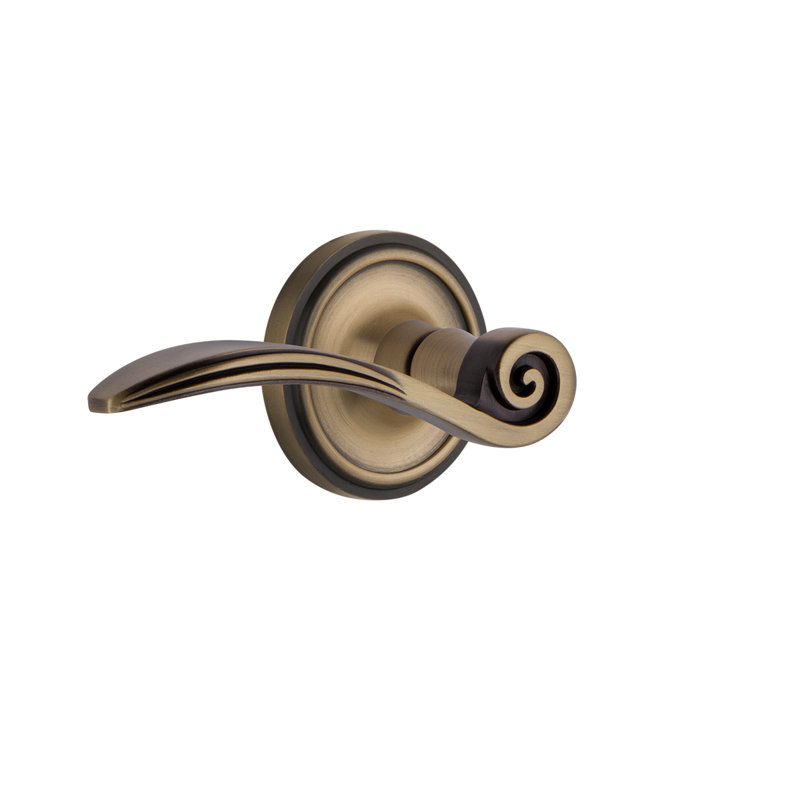 Passage de rosette classique (couloir et garde-robe) avec levier à cygne, Laiton antique, Droite, 2-3/8 po
