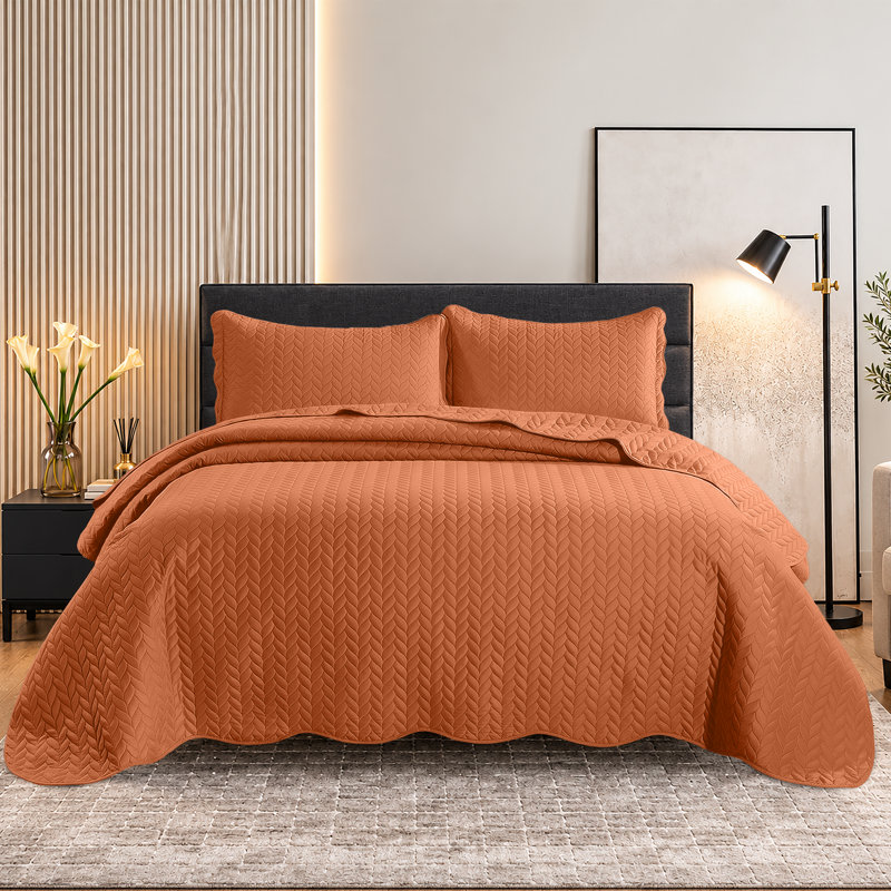 Ensemble de couvre-lit en microfibre embossée - Ensemble de literie moderne et léger avec taies décoratives, Rouille