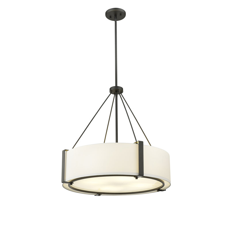 Millennium Lighting Telfar 3 Light Pendant Light with White Fabric Shade, Matte Black