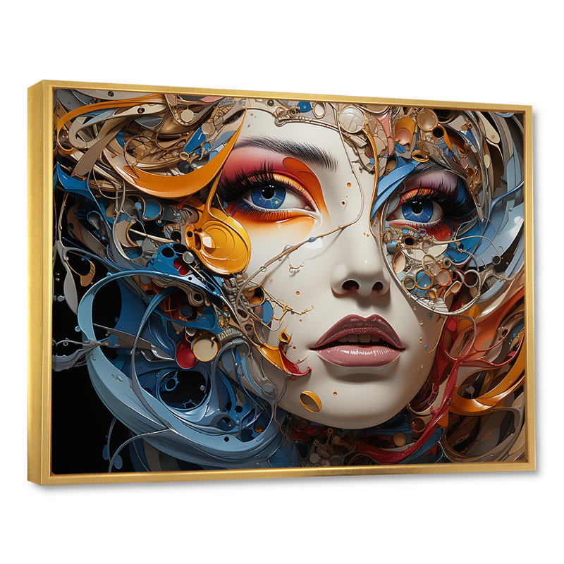 «Surréalisme fragmented portrait II» sur toile, H 24 po x l 32 po x P 1 po, Cadre flottant doré