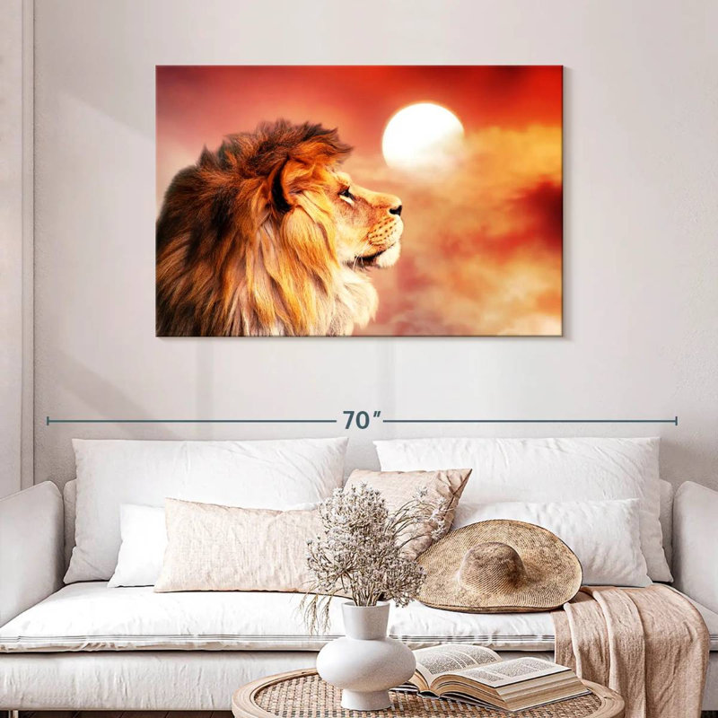 Lion Overlooking Sunset, 30" H x 45" W