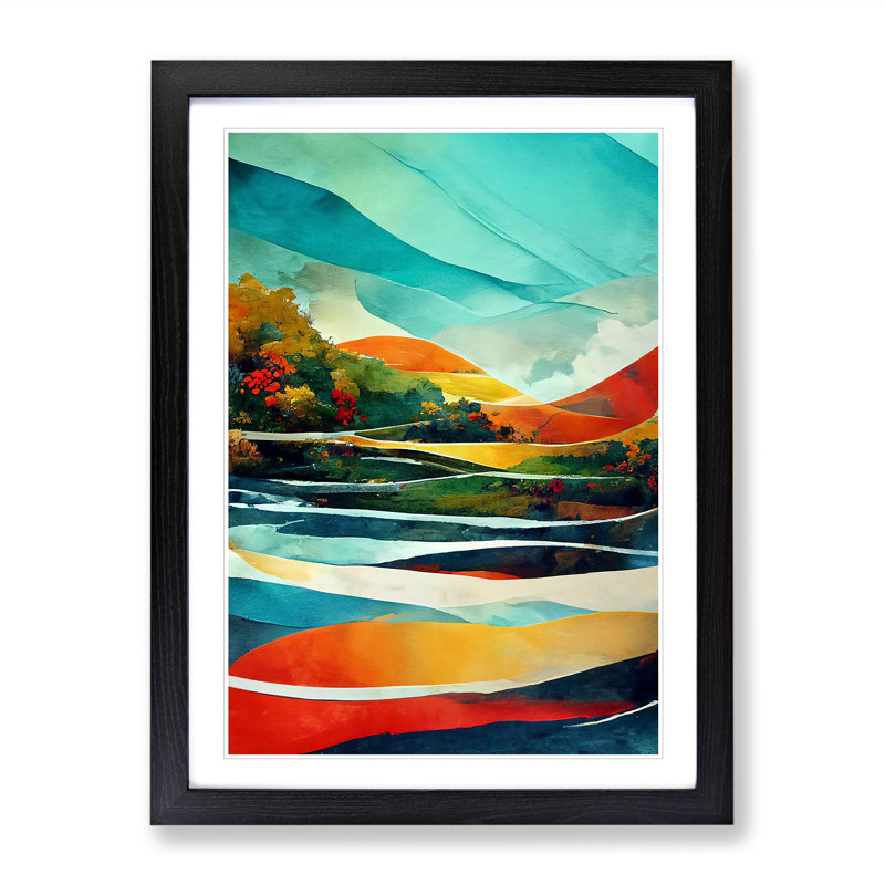 Meadow Landscape in Abstract No.1 - Framed Print, 46cm H x 34cm W x 2cm D, Black