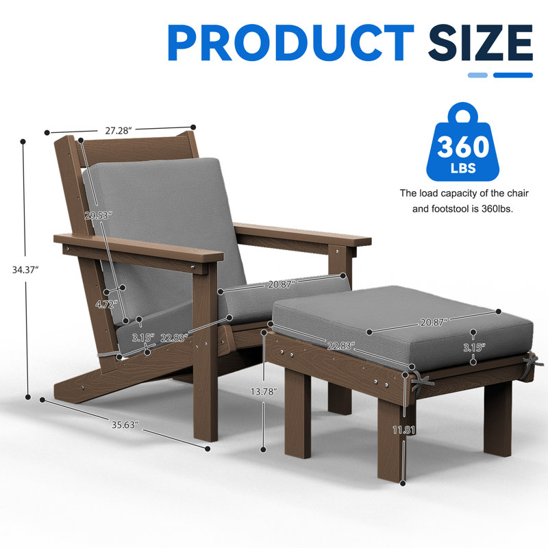 Chaise Adirondack en polyéthylène haute densité avec coussins et repose-pieds , Brun