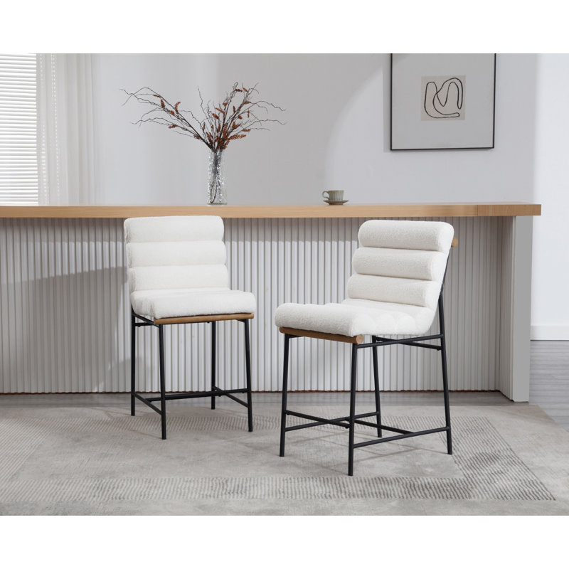 Roseau Upholstered 25'' Counter Stool with Metal Frame Chic Arm-less Counter Height Bar Stool for Coffee Bar/Kitchen Island