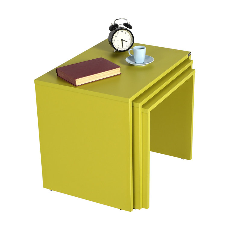 Ensemble de 3 tables gigognes modernes, vert uni, 21,7 po x 18,5 po x 15,7 po | 100% panneau de particules enduit de mélamine, épaisseur: 0,6 pouce | Conception élégante et fonctionnelle pour le salon et le bureau personnel