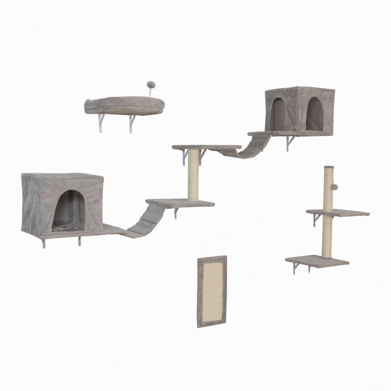 Wall-mounted Cat Tree with 2 Cat Condos House, Cat Perch and Scratching Posts