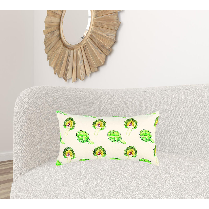 Coussin lombaire brodé Artichoke, Abstrait vert citron