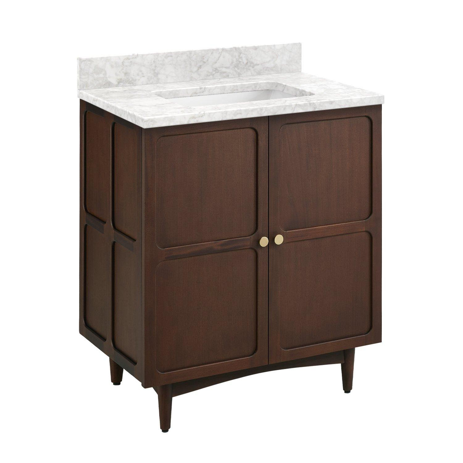 Delavan 30" Single Bathroom Vanity, No Faucet Hole, Carrara Marble, Rectangular 