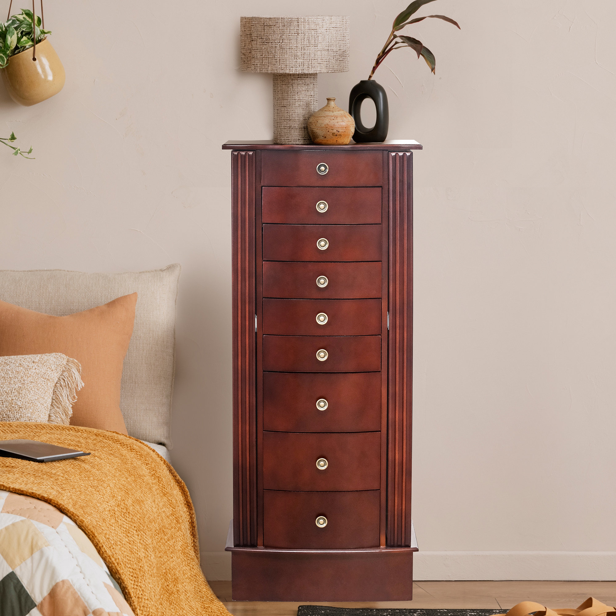 Canora Grey Large Standing Jewellery Cabinet Armoire with Top Flip