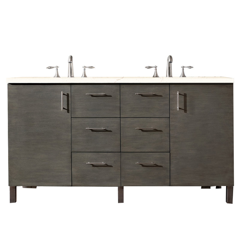 Dodie 60'' Double Bathroom Vanity with Engineered Quartz Top, Silver Oak, Eternal Marfil
