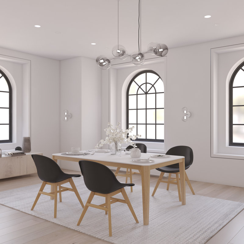 Cebastian Solid Wood Solid Wood Top Four Leg Dining Set, White, 5 Pieces: Table, 4 Chairs