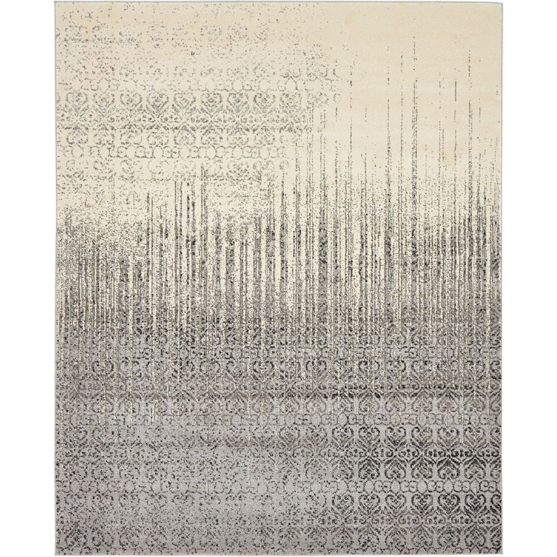 Tapis gris pierre à motif géométrique Desdemona, Rectangle 10 pi x 13 pi