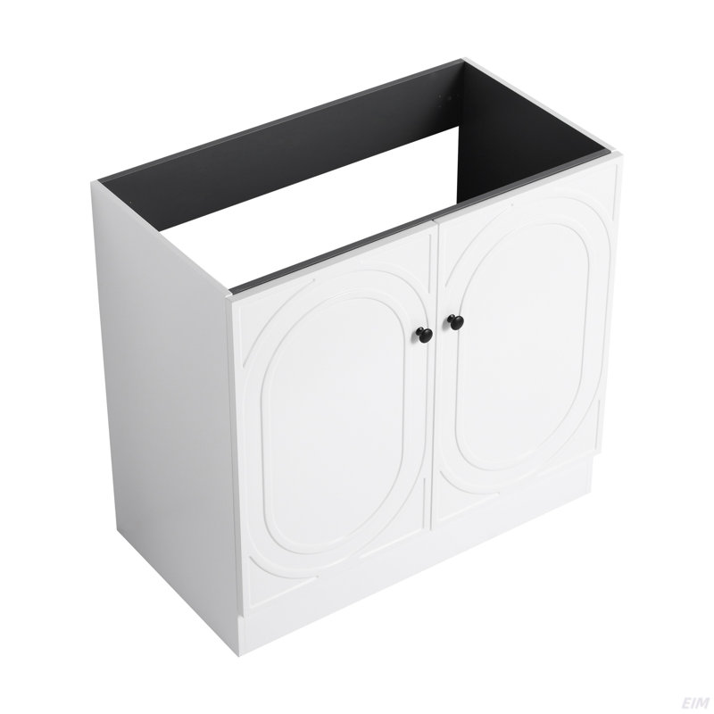 Meuble-lavabo autoportant avec lavabo en résine blanche et 2 portes d'armoire à fermeture en douceur (emballage KD), Blanc