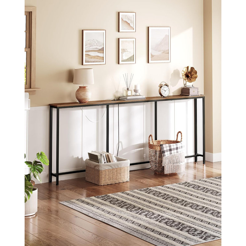 Rustic Console Table – Space-Saving Design, Power Strip Included, Ideal For Tight Spaces, Easy Assembly, Rustic Brown