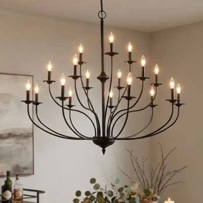 Lustre de style bougie noir traditionnel / classique à intensité variable de 43,3 po de largeur à 43 lumières Aviona pour le salon ou la salle à manger