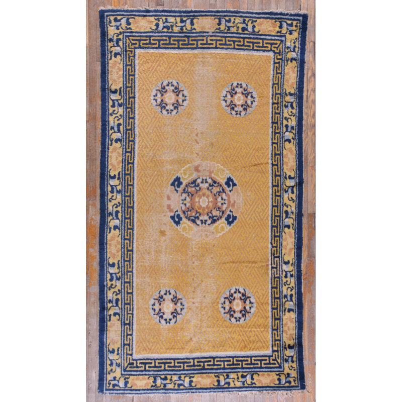 Tapis de couloir antique en laine jaune