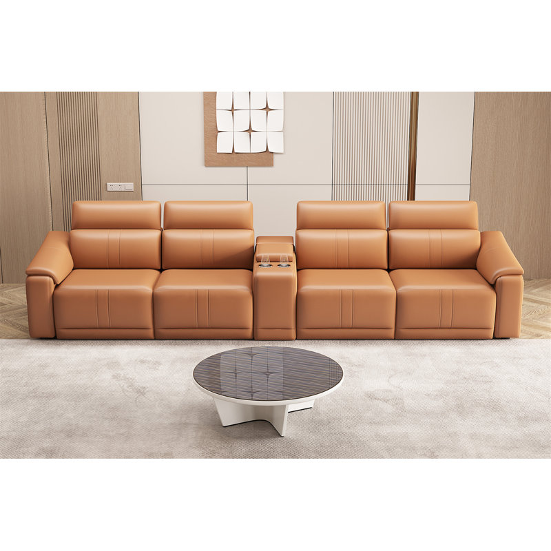 Canapé modulaire en cuir 5 pièces avec 2 porte-gobelets, Brown