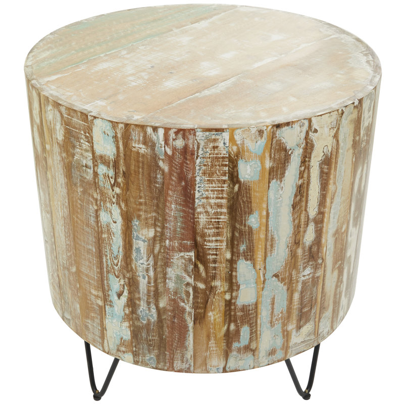 Bisharo Mango Wood Handmade Distressed Brown Coffee Table with Black Metal Hairpin Legs, 24.5"H x 24"W x 24"D
